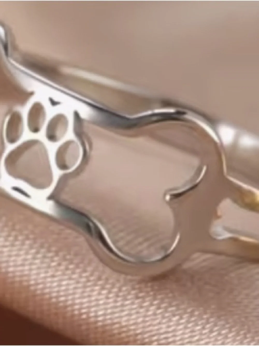 Stainless Steel Dog Bone & Paw Cutout Ring Size 6,7,8,9,10 NWT
